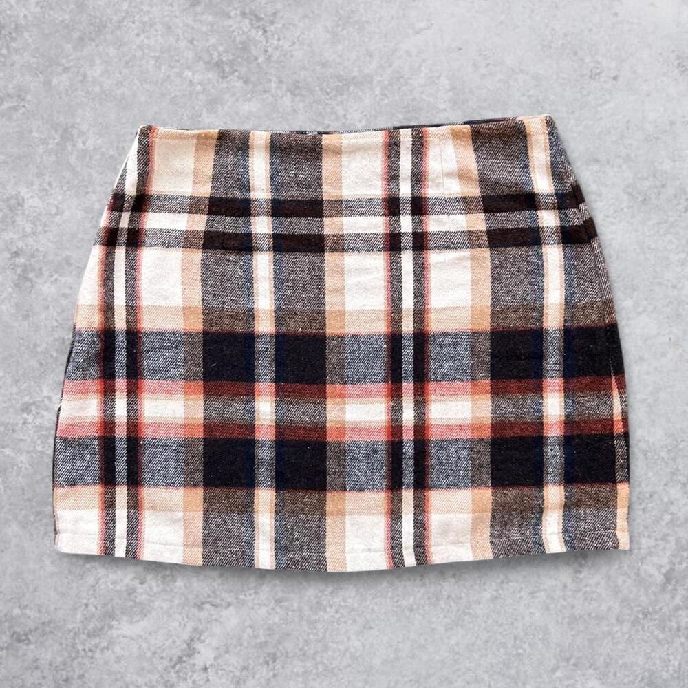 SHEIN Black Orange White Plaid Mini Skirt - XL